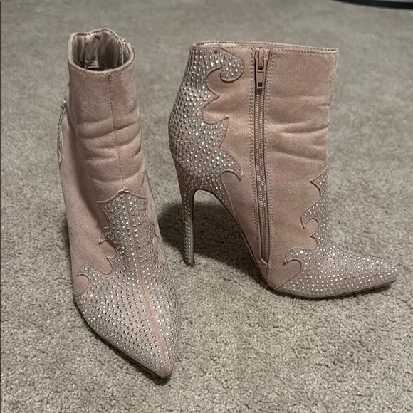 JustFab Blush Rhinestone Ankle Booties - Picture 2 of 5